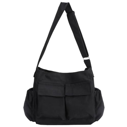 VODIU Canvas Messenger Bag Large Hobo Crossbody bags for Women,Men, Shoulder Tote Handbags with Laptop pocket - color: Black-1