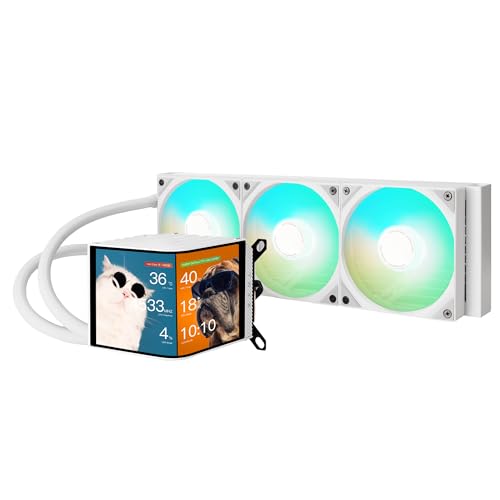 TRYX Panorama 360 ARGB White 360mm AIO 6.5'' AMOLED L-Shaped Screen 3D Anamorphic Effect Display Customizable AIO Cooler 360mm Asetek 8th Gen 320w TDP ARGB Fan Intel LGA 1700/1200/115X AMD AM5/AM4 - color: P360A WH, size: 360 mm (2024)