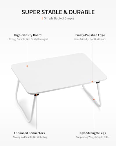 FISYOD Foldable Lap Desk, Laptop Bed Desk, Portable Bed Table, Laptop Stand for Bed & Couch, Lightweight & Mini - White - color: White
