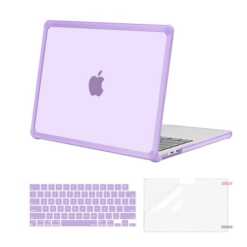 MOSISO Compatible with MacBook Air 13 inch Case M5 2026 M4 M3 M2 2025-2022 | A3449 A3240 A3113 A2681, 3 in 1 Kit Crack-Resistant Heavy Duty Protective Hard Shell Case Cover with TPU Bumper, Purple - color: Purple
