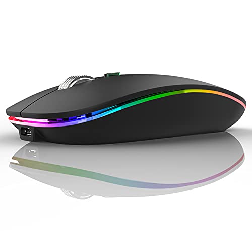 Uiosmuph LED Wireless Mouse, G12 Slim Rechargeable Silent Mouse Matte Black | 2.4GHz Optical, USB C Charging, Quiet Click, LED, Portable, 1600DPI, USB Receiver, Type C Adapter, Cordless, for Laptop/Mac - color: Matte Black