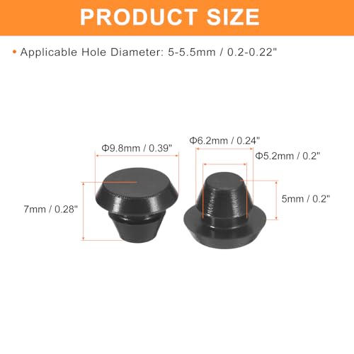 uxcell 25Pcs Silicone Plugs, Rubber Round Snap in Locking Hole Plugs for 5-5.5mm Hole, Hole Stoppers Waterproof Hole Plug for Metal Tube, Furniture End Caps Inserts, Black - size: 5-5.5mm