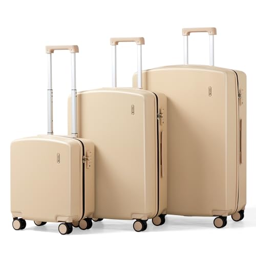Hanke Hard Shell Luggage Sets 3 Pieces, 16/24/28 Inch Travel Suitcase | PC Hard Shell, 8 Spinner Wheels, TSA Lock, Wet Pocket, Space-Saving Nestable Storage, Family & Couple Travel - color: Cuba Sand, size: 16+24+28 Inch