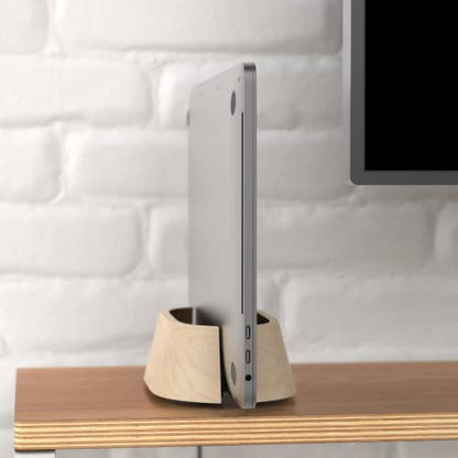 HumanCentric Vertical Laptop Stand in Maple Wood, Adjustable | Upright Adjustable Holder & Dock, Laptop Vertical Stand Fits MacBook Pro and Other Laptops .5" to 1.5", Clamshell Compatible - color: Maple Wood