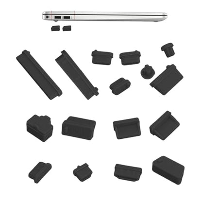 USB C Plug Cover Flexible Soft Silicone Protector 16pcs | Pc Interface Stopper for Computer PC - color: Black
