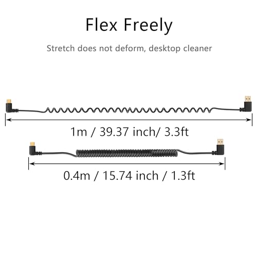 SinLoon 90 Degree USB Type C Spring Cable 5Gbps Retractable USB3.0 to USB C Charging Cable and Data Transfer for Phone, Tablet, Other USB C Devices (Right) - style: Right