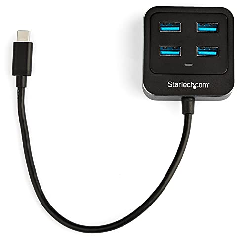 StarTech 4-Port USB-C Hub 10Gbps with 4X USB-A, USB Powered (HB31C4AB) | 15W shared downstream power, Driverless, Top-facing ports, Thunderbolt 3 host compatible, Lightweight