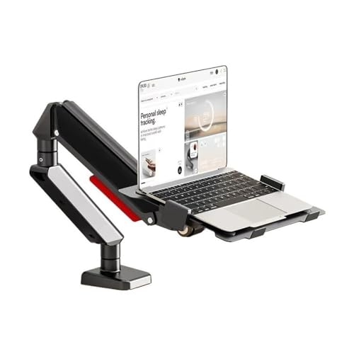 Laptop Mount with Adjustable Tray for 10-17”Notebook, Full Motion Gas Spring Mount Arm for 17-32”Monitor, C-Clamp and Grommet Base Desk Accessories-Black - color: Black