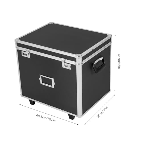 Portable Locking File Storage Box, Aluminum Alloy File Lock Box with Telescopic Handle, Mobile Busniness Case, File Cabinet for Office Home,Offices, Hospitals, Banks, 19.2x 15x 16 inches, Black