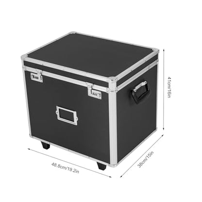 Portable Locking File Storage Box, Aluminum Alloy File Lock Box with Telescopic Handle, Mobile Busniness Case, File Cabinet for Office Home,Offices, Hospitals, Banks, 19.2x 15x 16 inches, Black