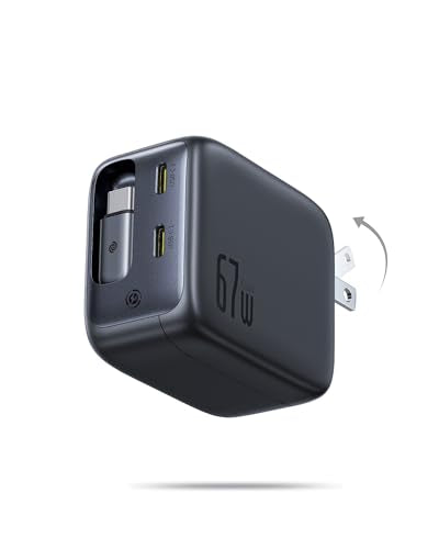 Baseus Retractable USB C Charger, 67W 3 in 1 Fast Charging Block with Foldable Plug, Enercore CJ11 PD/PPS for Galaxy S25/iPhone 17/16/15 Series/MacBook Air/Airpods 4 - color: Black 67W