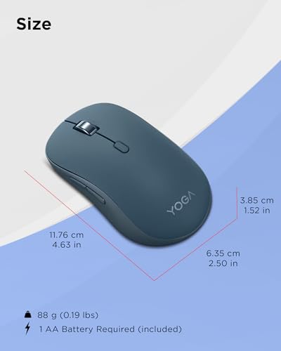 Lenovo Yoga Bluetooth Silent Mouse, 3 Level DPI Adjustment, 36 Month Battery Life, Bluetooth 5.3, 3 Device Paring, Whisper Quiet, Programmable Buttons, Smooth Finish, Tidal Teal - color: Tidal Teal