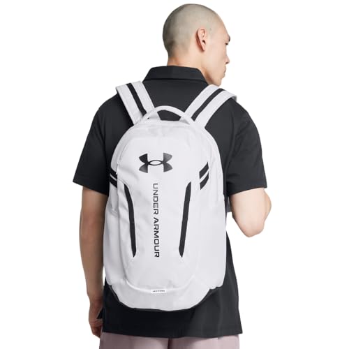 Under Armour Unisex-Adult Hustle 6.0 Backpack, (100) White/White/Black, One Size Fits Most - color: (100) White / White / Black, size: One Size