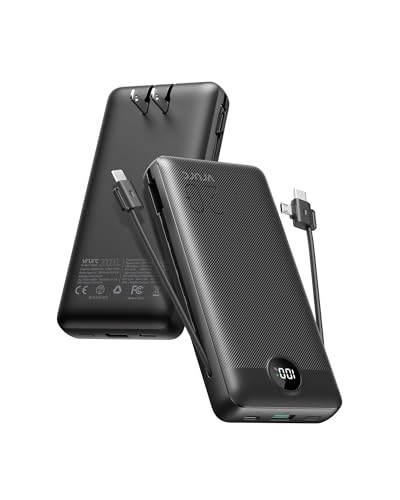 VRURC Portable Charger 20000mAh, Fast Charging Power Bank USB C,4 Output 2 Input Travel Essentials Charging Bank Equipped with LED Display,Built-in Wall Plug and Cables,Phone Charger Battery,Black - color: Black
