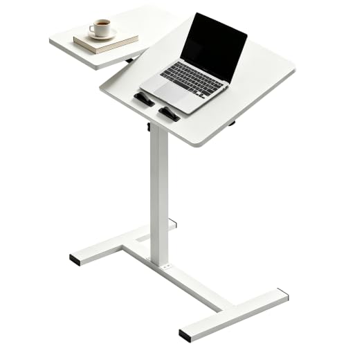 Saifu Adjustable Overbed Table, 23.6"x15.8", Height 25"-38.6", White | Bedside Table with 4 Hidden Wheels, Adjustable Height and Flip Desktop, Portable Rolling Laptop Desk, For Home Office - color: White