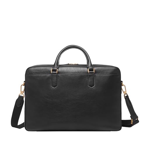 Fossil Men's Haskell or Asher Leather Messenger Briefcase Work Laptop Bag for Men - color: Asher Black Leather