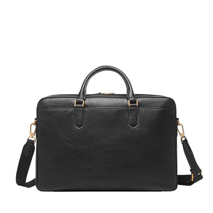 Fossil Men's Haskell or Asher Leather Messenger Briefcase Work Laptop Bag for Men - color: Asher Black Leather