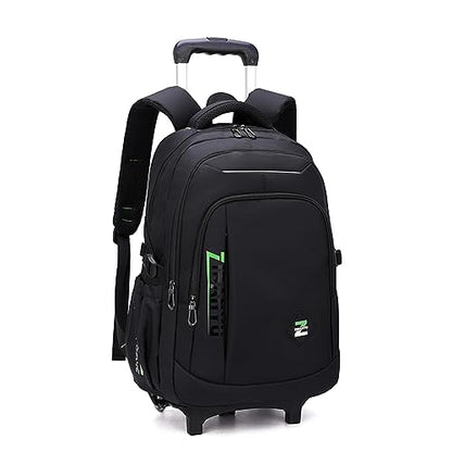 VIDOSCLA Elementary Trolley Backpack Senior High School Rolling Carry-on Luggage Book Bag with Wheels for Teens - color: A1# Black Green-2 Wheels, style: A1# 2 Wheels