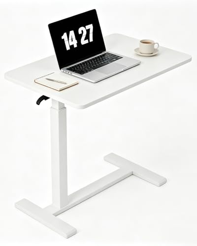 Adjustable Standing Desk, Small Sit Stand Desk for Laptop, Overbed Bedside Table with Wheels, Compact Height Adjustable Desk for Home Office, Space Saving Workstation