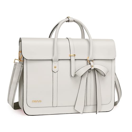 MOSISO Laptop Bag for Women, 15-15.6 inch PU Leather Laptop Shoulder Bags | 16 inch Messenger Bags Convertible Backpack Casual Handbag Work Briefcase Travel Computer Bag with Bowknot, Beige - color: Beige, size: 16 inch