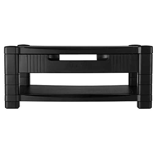 Kantek Two-Level Monitor Stand, 17" X 13.25" X 3.5" To 7", Black, Supports 50 Lbs - style: Two Level with Drawer