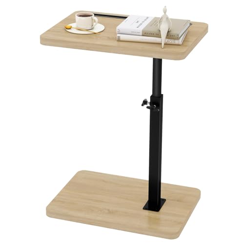 IBUYKE C Shaped Side Table, 360° Swivel Height Adjustable End Table for Small Spaces, with Phone & Tablet Slot, Modern Small Coffee Snack Table for Sofa/Bed, Natural UTVT003R - color: Natural, size: Standard