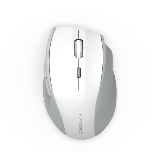 E-YOOSO Wireless Mouse for Laptop, Portable Optical Computer Mouse, 6 Buttons, Cordless 2.4GHz with USB Receiver, 5-Level 4800 DPI, 18 Months Battery Life, for PC, Chromebook, Windows, Mac(White Gray) - color: White Gray