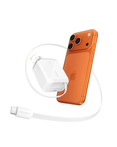 Belkin 67W GaN USB C Retractable Charger Block Fast Charging for Travel | 3.3ft Retractable Cable, USB C Port, iPhone 17, Galaxy S26, AirPods, iPads, MacBook, Travel Charger, Charge Up to 2 Devices - color: White, style: 67W