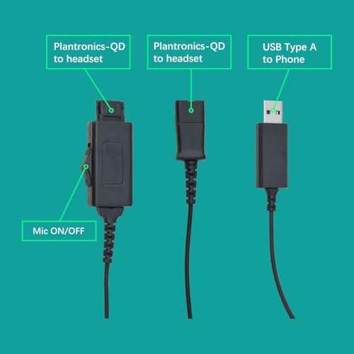 Y-Splitter Adapter Y-Training Cable with Mic Switch Compatible with Plantronics QD, Other End USB Type A Plug 8 FT - size: Toggle switch + usb-a