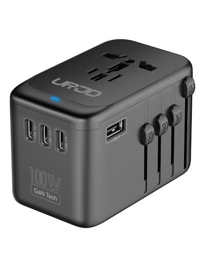 Universal Travel Adapter 100W GaN Fast Charger in One for Europe UK US | 5 USB C/A Ports + 2500W AC Outlet, For MacBook iPhone iPad Laptop Phone, International Power Adapter for 200+ Countries - color: GaN 100W-Black+White