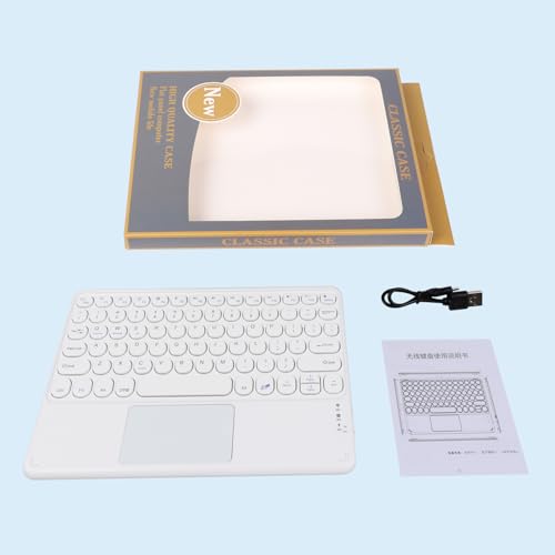 Wireless Bluetooth Keyboard with Touchpad 10inch Portable Rechargeable Slim Keyboard for iPad Pro/iPad Air/iPad 9.7/iPad 10.2/iPad mini and Other iOS Android Windows Devices(White) - color: white