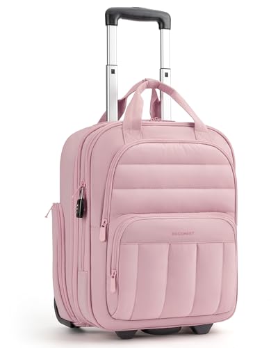 BAGSMART Small Underseat Carry on Luggage with Wheels, 16 inch Small Under Seat Luggage, Lightweight Travel Suitcase for Women, Baby Pink - color: Pink