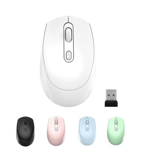 ONE-UP Wireless Mouse, 2.4G, Silent, USB Nano Receiver, for Laptop, Chromebook, PC, Mac, Windows and School Work (White) - color: White