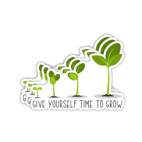 (3pcs) Give Yourself Time to Grow Sticker Funny Motivational Sayings Inspirational Quotes Growth Develop Vinyl Decal for Tumbler Laptop Car Water Bottles Books Phone - Size 3x2.4