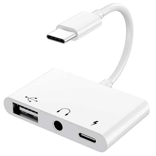 USB C to 3.5mm Audio Headphone Adapter with Charger Port,OTG Adapter | 3 in 1 USB C to USB Adapter for iPhone 17/16/15 Samsung Galaxy S22 Ultra S21 S20 i-Pad Pro Air Pixel 4 Laptops