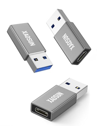 XAOSUN 10Gbps USB to USB C Adapter 3 Pack, 3.1 USBC Female to USB Male Adapter, One-Sided SuperSpeed Data Sync, 100W Fast Charging for iPhone 17/16 Plus Pro Max, Laptop, Charger, Quest Link, etc - color: Gray-3Pack