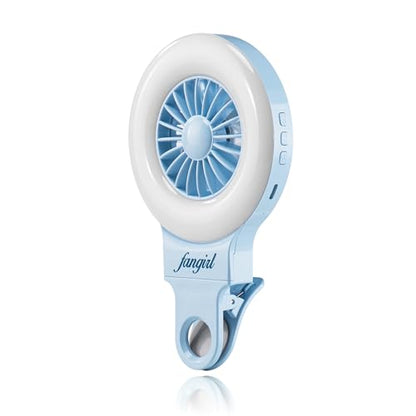 Fangirl by Remi: 2-in-1 Clip on Phone Fan and Selfie Ring Light (Blue) - color: Blue