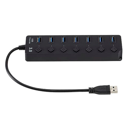 Uonlytech 7-Port USB 3.0 Hub LED Indicators for Computer Laptop and Tablet High-Speed USB Splitter Independent Power Control Black