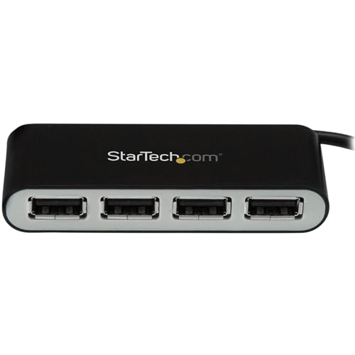 StarTech 4-Port USB 2.0 Hub, USB Powered, Travel, 480Mbps (ST4200MINI2) | Portable multi-port USB 2.0 splitter and expander, Small travel mini hub, Built-in cable, Plug-and-play