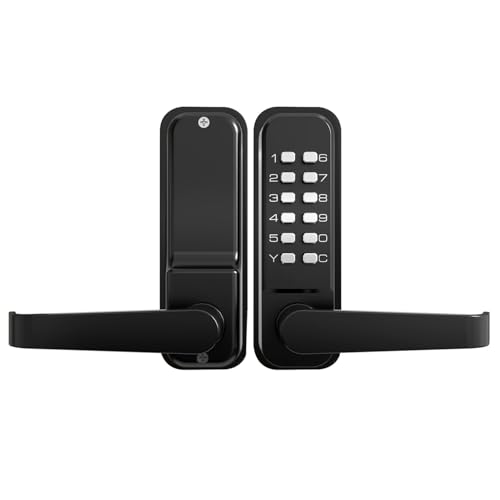 High-Security 12 Digit Keypad Mechanical Door Lock - Keyless Entry, Code Combination Lock with Handle, Waterproof & Rustproof, No Battery, Easy to Install, BH-MDLS0030202 - color: Matte Black - Square