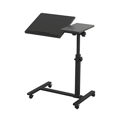TigerDad Overbed Bedside Desk Mobile Rolling Laptop Stand Tilting Overbed Table with Wheels Height Adjustable Tray Table for Laptop Bed Sofa Side Table, Home & Hospital Use (Black) - color: Black