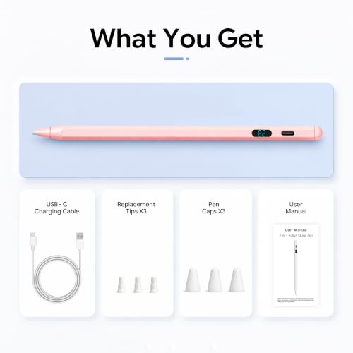 2-in-1 Dual Modes Stylus Pen with LED Power Display, Active Digital Pencil for iPad/iPhone/Android/Samsung Tablet Switch, Tilt Sensitivity for Drawing & Writing, Fast Charge, No Bluetooth (Pink) - color: Pink