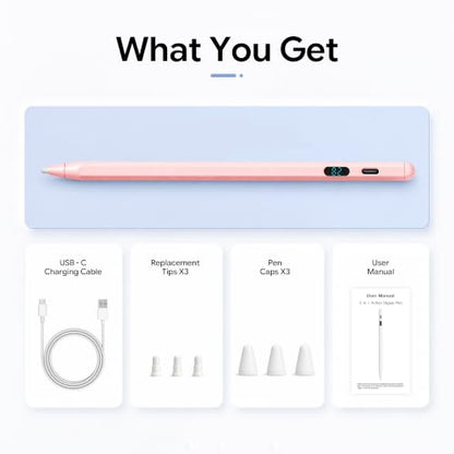 2-in-1 Dual Modes Stylus Pen with LED Power Display, Active Digital Pencil for iPad/iPhone/Android/Samsung Tablet Switch, Tilt Sensitivity for Drawing & Writing, Fast Charge, No Bluetooth (Pink) - color: Pink