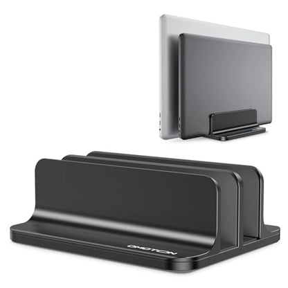 OMOTON Vertical Laptop Stand [Updated Double Version], Desktop Aluminum Mac Book Stand with Adjustable Dock Size, Fits All Mac Book, Surface, Chrome Book and Gaming Laptops (Up to 17.3 inch) (Black) - color: Black