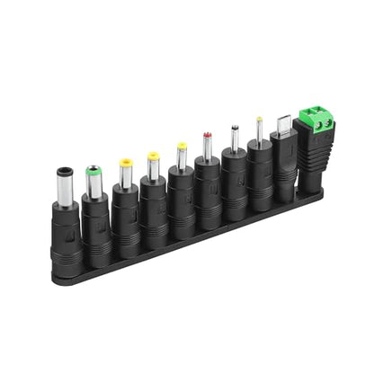 DC Adapter 10 Connector Set, DC Barrel Jack Plug Power Adapter 5.5x2.1 mm Female to Male Tips Connector Kit Compatible with Monitor Webcam Router Mini PC Laptop
