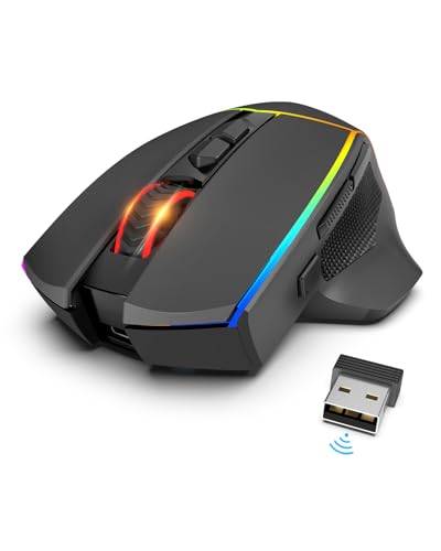 Redragon Wireless Gaming Mouse, Tri-Mode 2.4G/Bluetooth/USB-C, 7 Programmable Buttons, Tactile Rapid Fire Key, 8000 DPI RGB Ergonomic Mouse for PC Windows Gaming & Work, M814 - color: Black