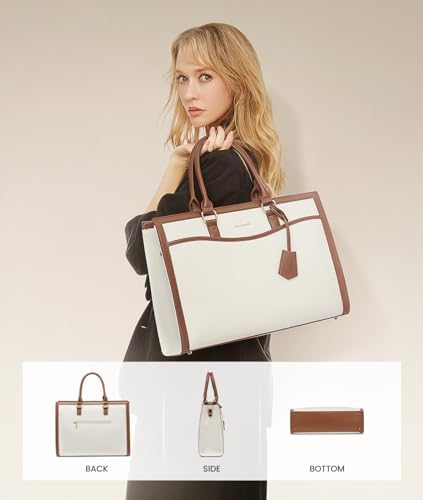 LOVEVOOK Laptop Tote Bag for Women, 15.6 inch Lightweight Canvas Office Work Bag Briefcase, Large Capacity Teacher Computer Bag Handbag for Travel Business,2pcs Set Canvas/Beige-Brown | PU Leather Business Briefcase Teacher Travel College Bag Handbag fit