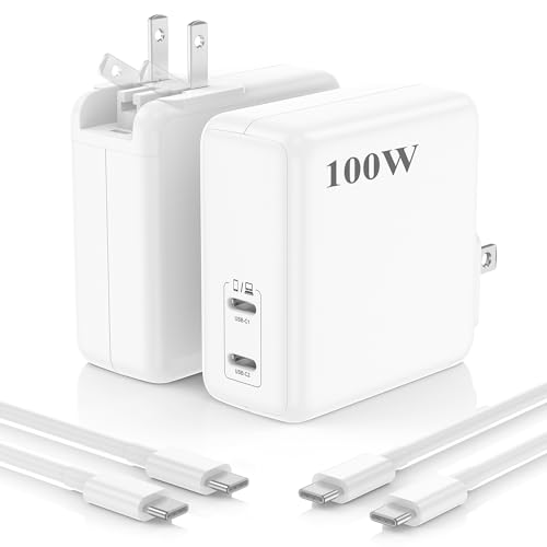 MacBook Pro Charger,2pack 2-Port and Foldable 100W USB C Charger for MacBook Air, Samsung Galaxy, iPad Pro,i phone17/16/15 and More, 6FT&10ft USB C Cable Included