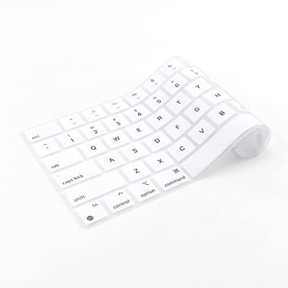 ProElife Keyboard Cover Skin for MacBook Air 13.6 inch 15 inch 2024 2023 2022 M3 M2 Chip A2681 A2941, Ultra Thin Keyboard Protector U.S Enter for 2024-2022 Air 13.6'' 15'' M3 M2 Accessory (White) | US Enter, Ultra Thin (0.26 mm), Silicone Protective Skin,