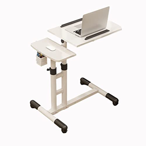 Overbed Table Overbed Table Portable Desk for Laptop with Wheels Adjustable Height Tilt Top and Mobile Rolling Stand Tilting Overbed Table Tray Bed Sofa Side - color: White